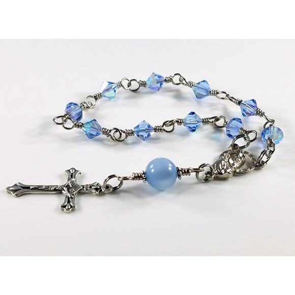 Mary Jesus One Decade Rosary, Moonglow Bead, Wire Wrapped - Picture 2 of 10